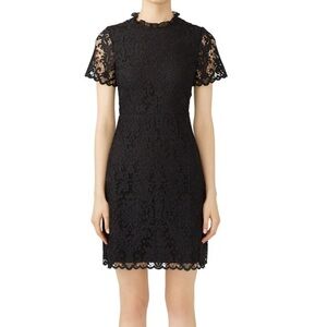 Kate Spade Tapestry Lace Black Ruffle Collar Short Sleeve Dress